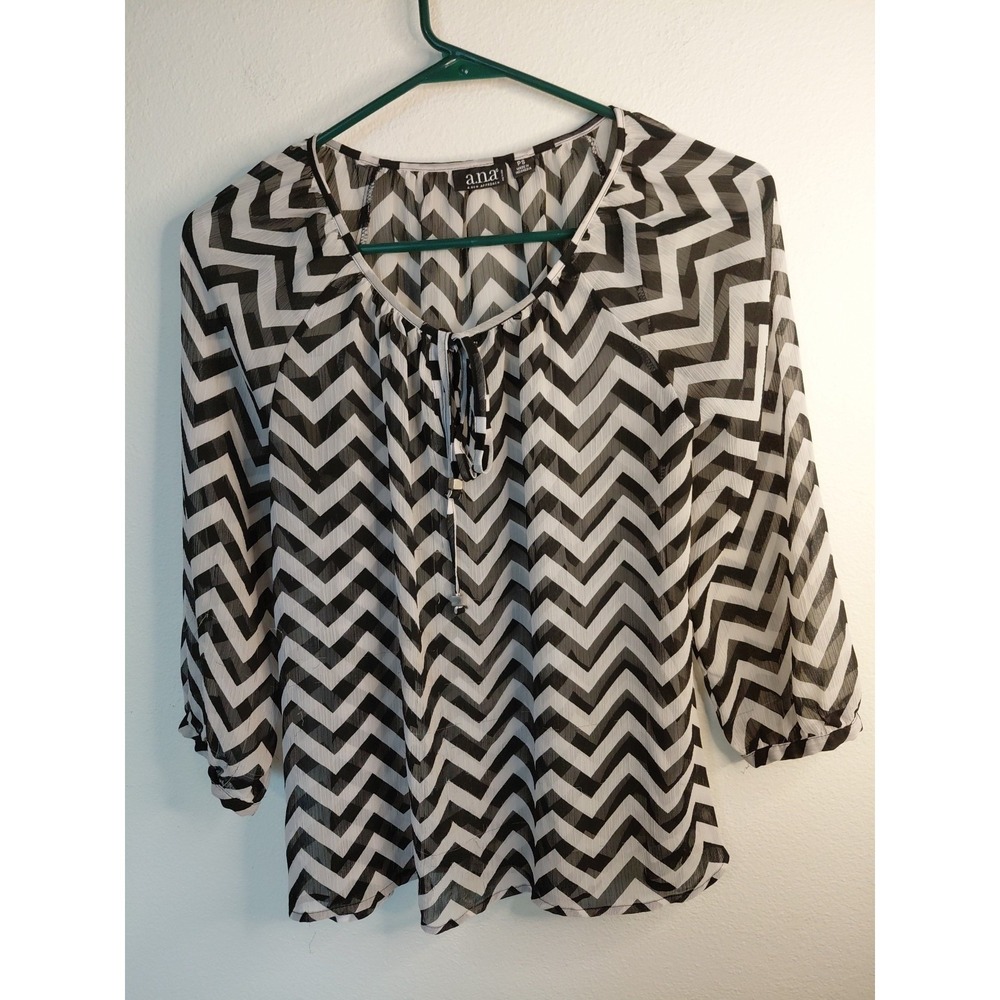 A.N.A Striped Black and White Sheer Blouse Size Ps Boho Y2k‎ Festival LagenLook